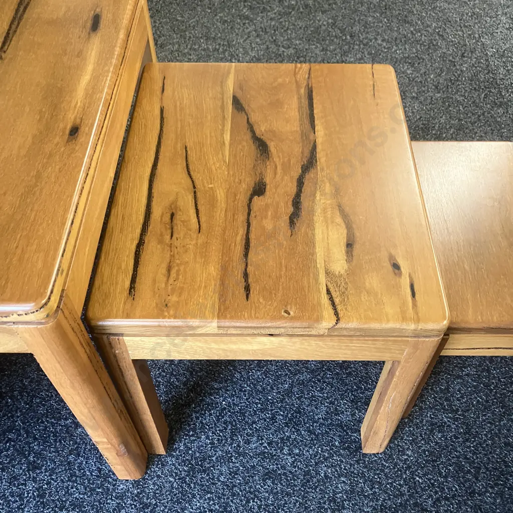 Solid Western Australian Marri Timber Nest Of Three Tables. H51 W59 D39cm Image 1++