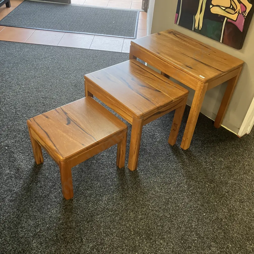Solid Western Australian Marri Timber Nest Of Three Tables. H51 W59 D39cm Image 1++
