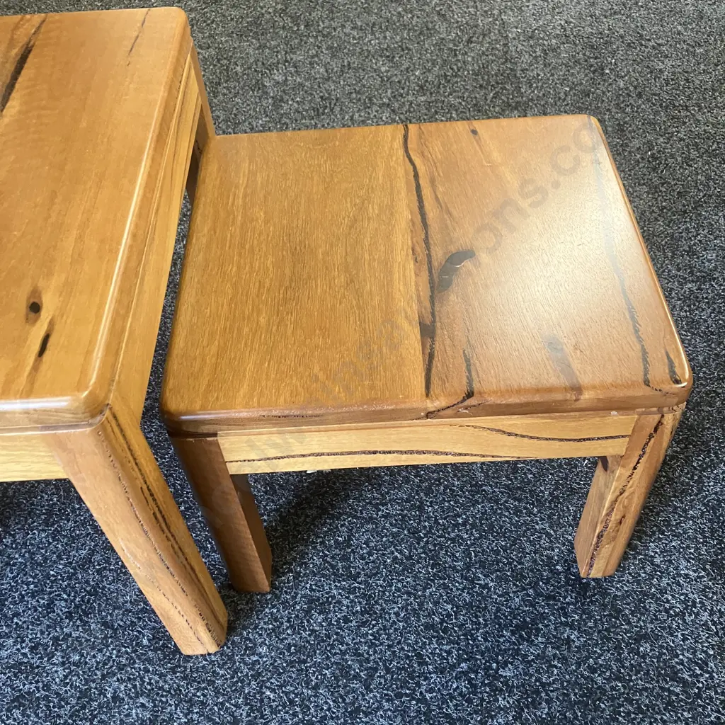 Solid Western Australian Marri Timber Nest Of Three Tables. H51 W59 D39cm Image 1++