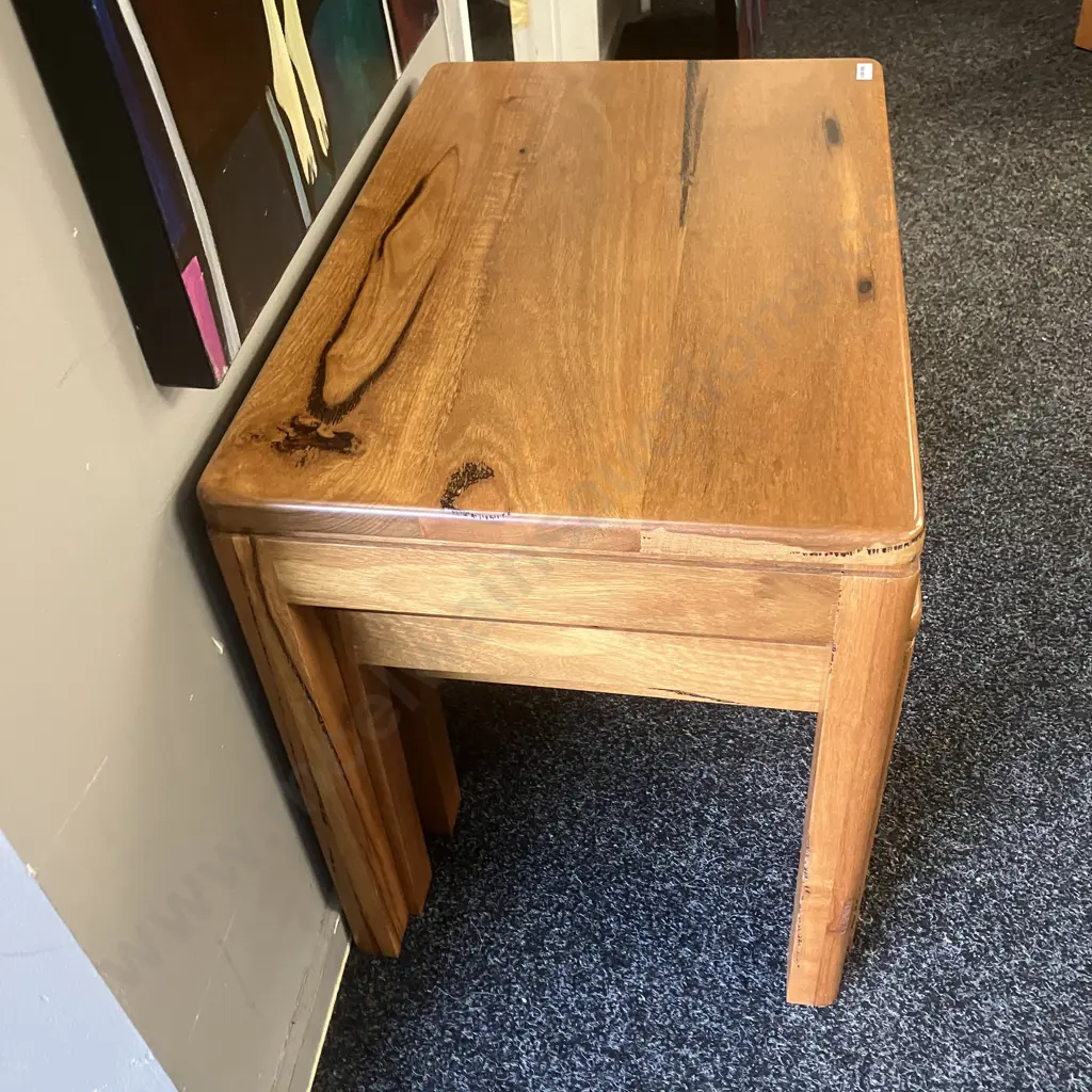 Solid Western Australian Marri Timber Nest Of Three Tables. H51 W59 D39cm Image 1++