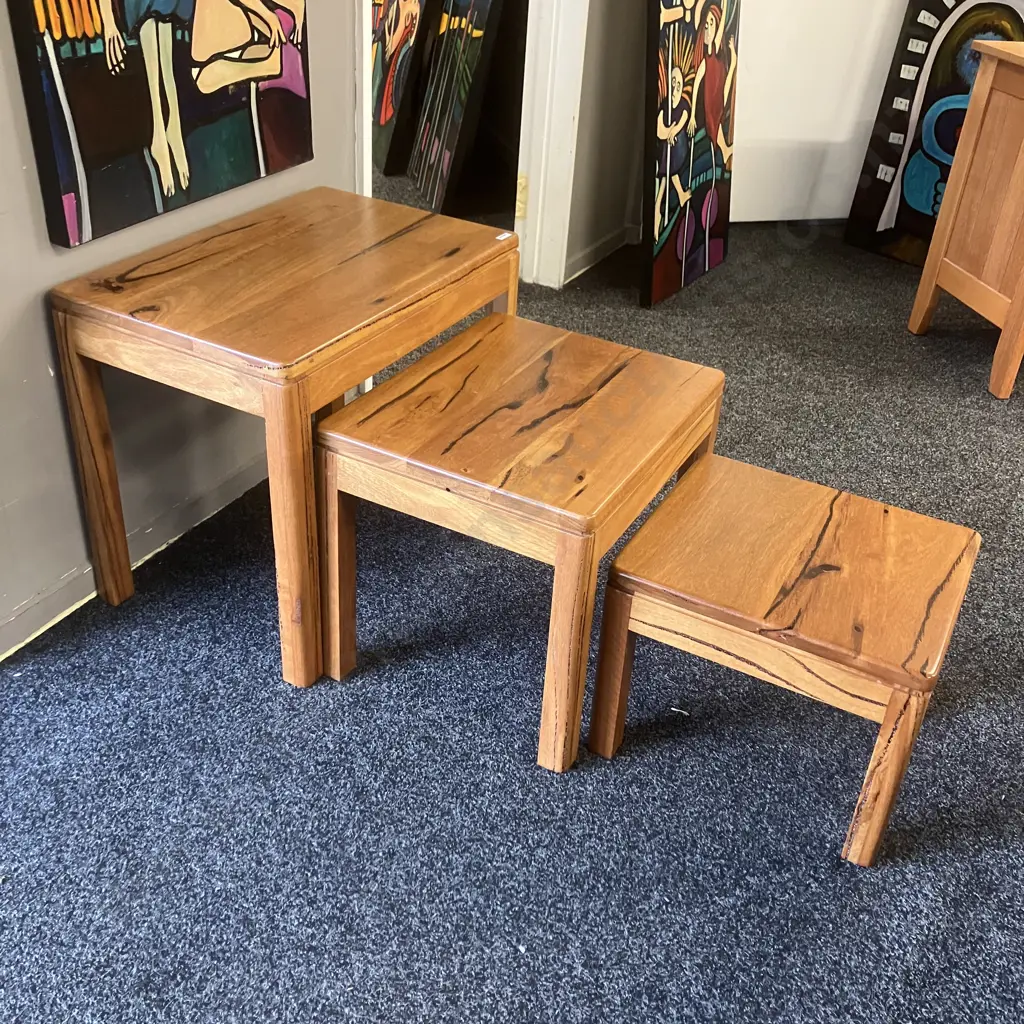 Solid Western Australian Marri Timber Nest Of Three Tables. H51 W59 D39cm Image 1++