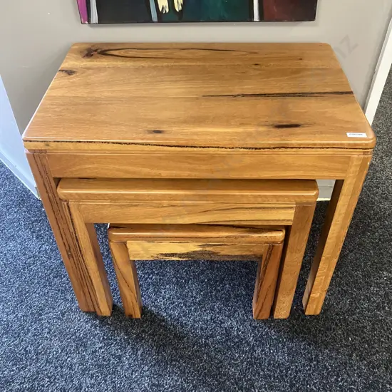 Solid Western Australian Marri Timber Nest Of Three Tables. H51 W59 D39cm