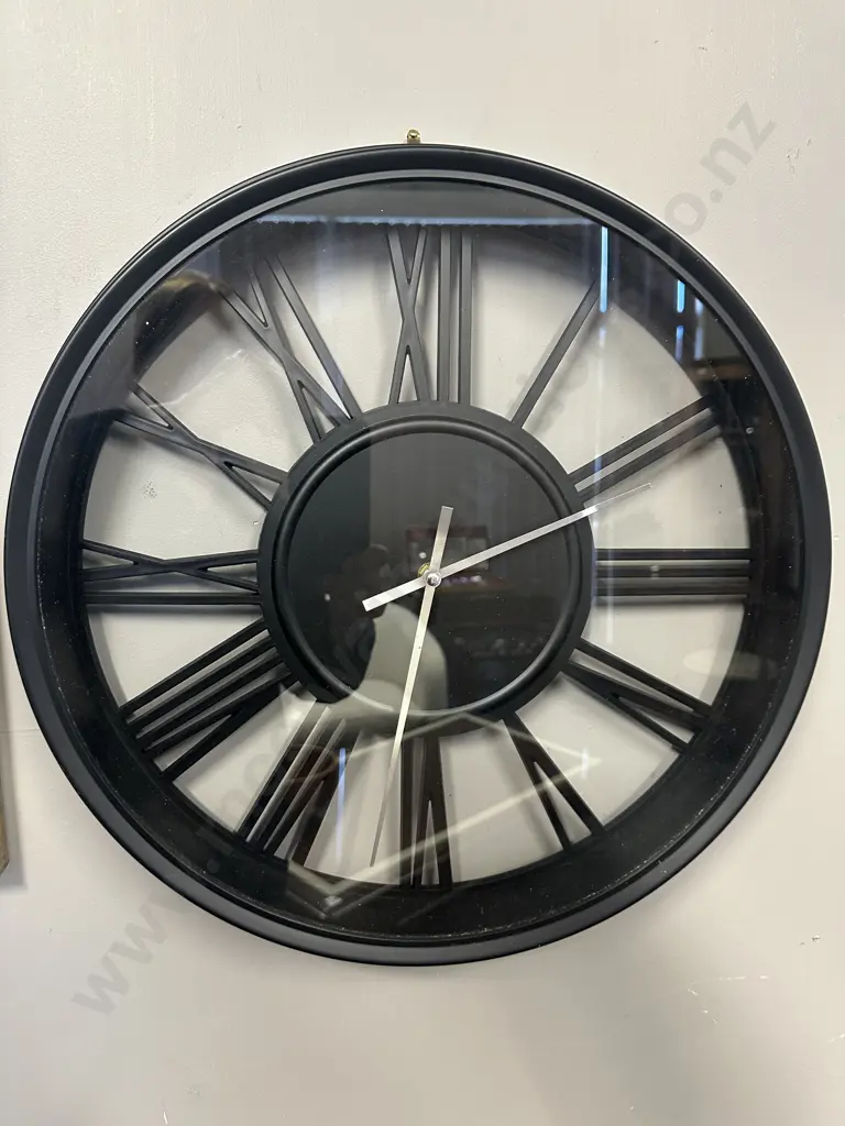 Modernist Black Round Clock, Battery Run. Dia 47cm Image 1++