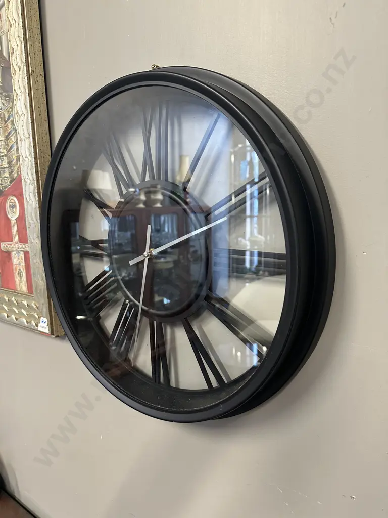 Modernist Black Round Clock, Battery Run. Dia 47cm Image 1++
