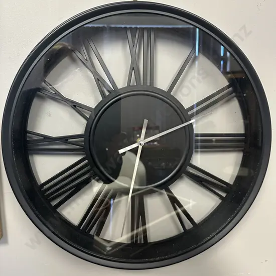 Modernist Black Round Clock, Battery Run. Dia 47cm