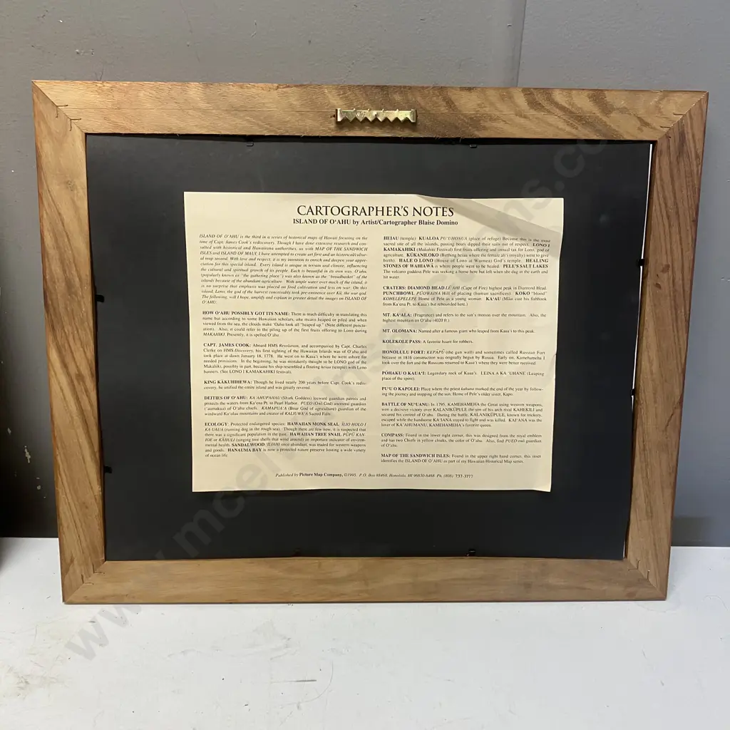 Set of 3 Framed Blaise Domino Picture Maps - Oahu, Maui, The Sandwich Isles. Picture Map Co. 34 x 42cm Image 1++