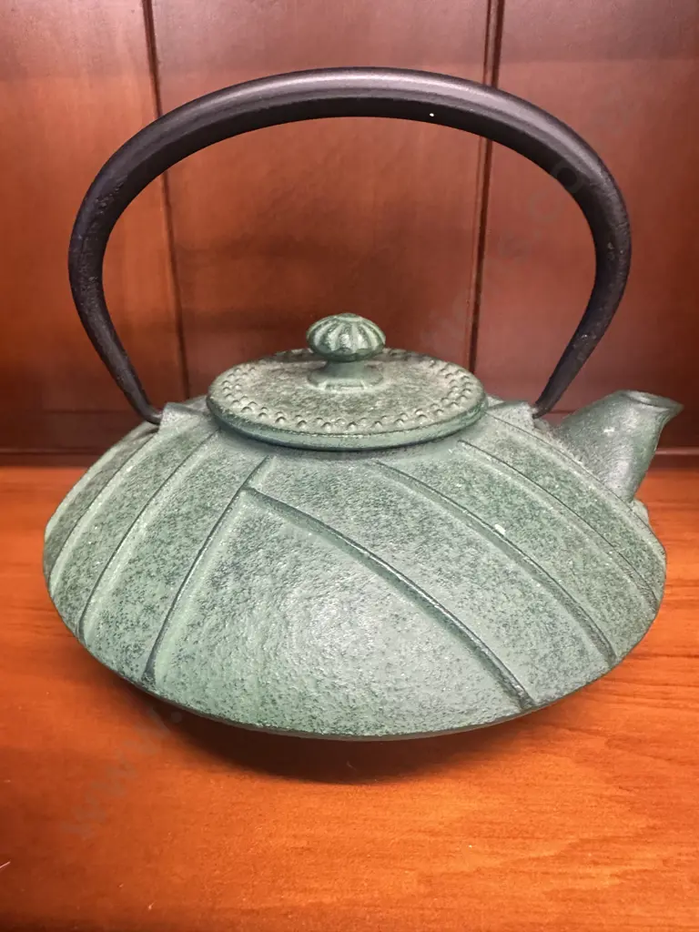 Cast Iron Green Teapot. 8 x 17cm Image 1++