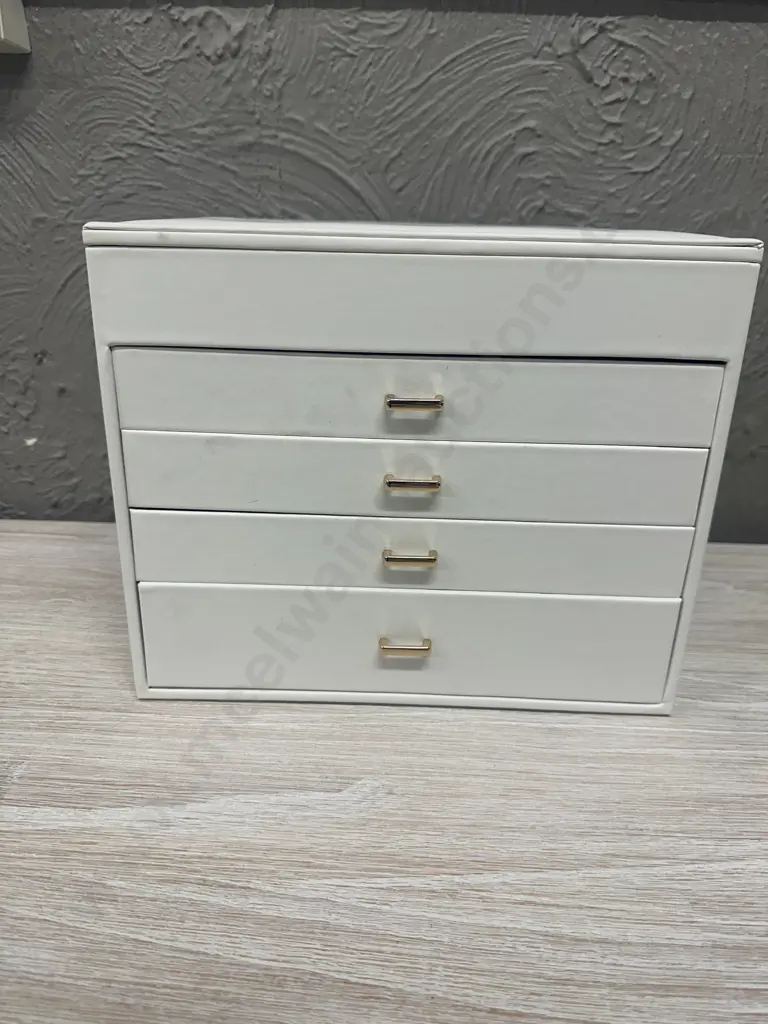 White Jewellery Box Lift Up Top With Drawers H24,W30,D22cm. Image 1++