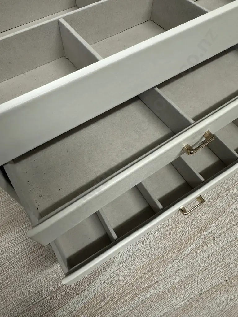 White Jewellery Box Lift Up Top With Drawers H24,W30,D22cm. Image 1++