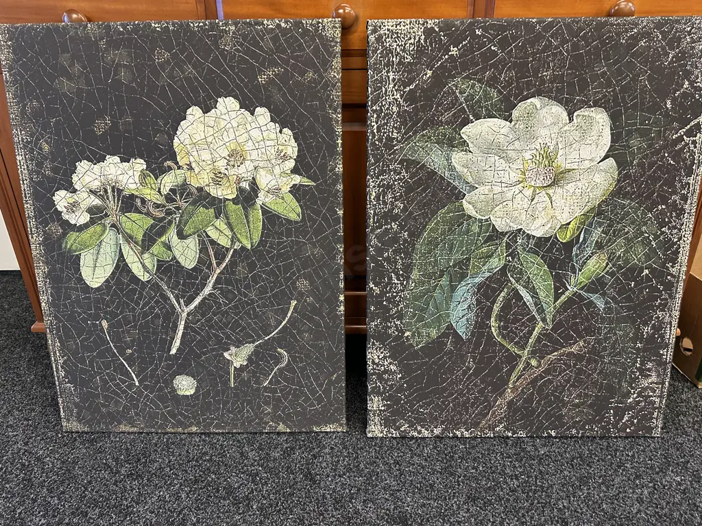 Pair of Pictures On Canvas Magnolia Flowers. 81 x 60cm Image 1++