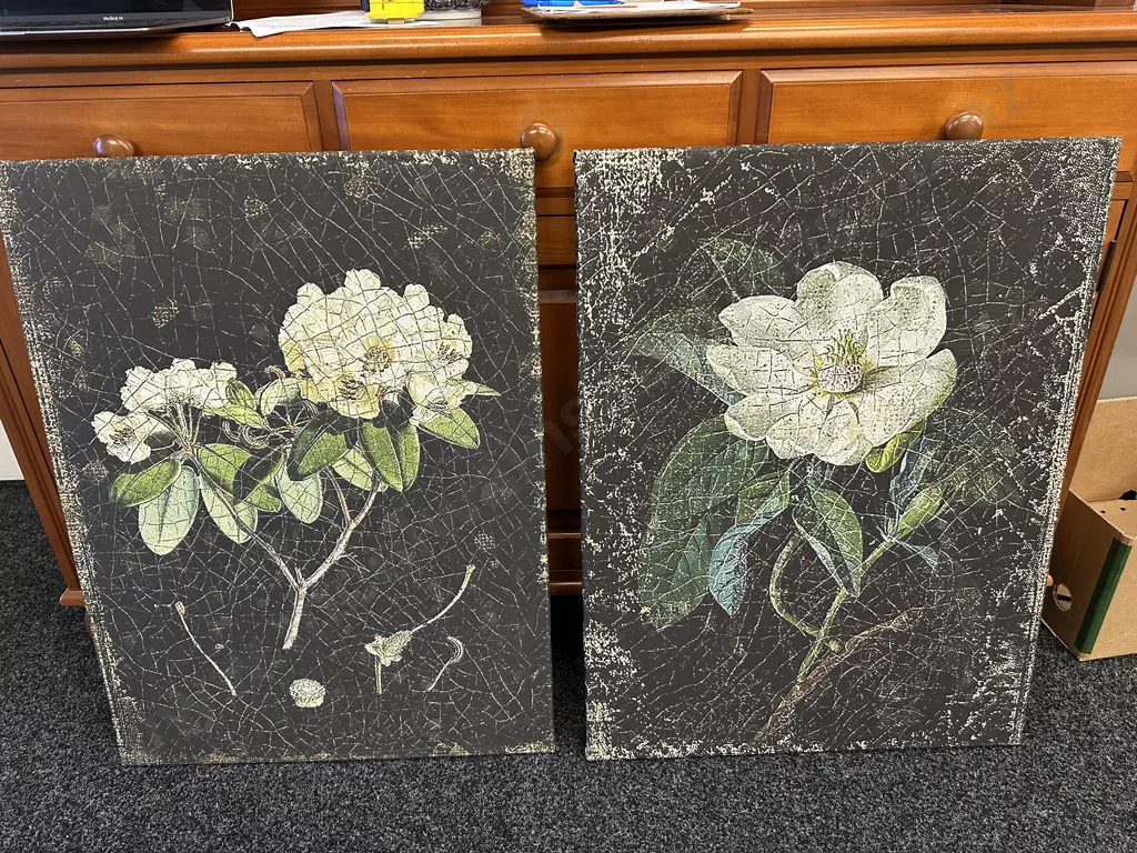 Pair of Pictures On Canvas Magnolia Flowers. 81 x 60cm Image 1++