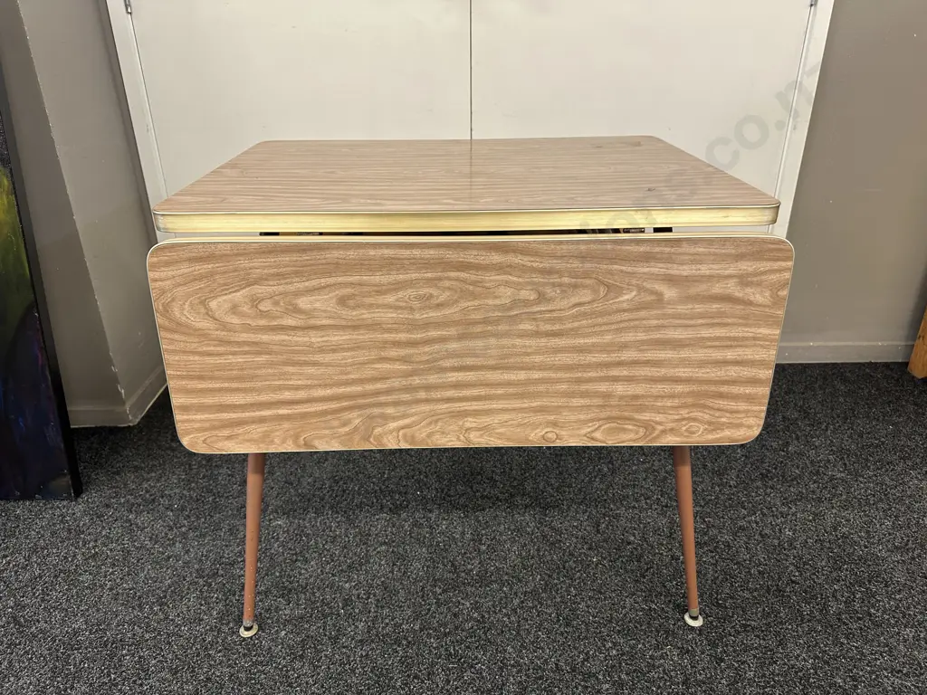 Retro Formica Top Drop Side Dining Table. H73 W65 - 118 D79cm Image 1++