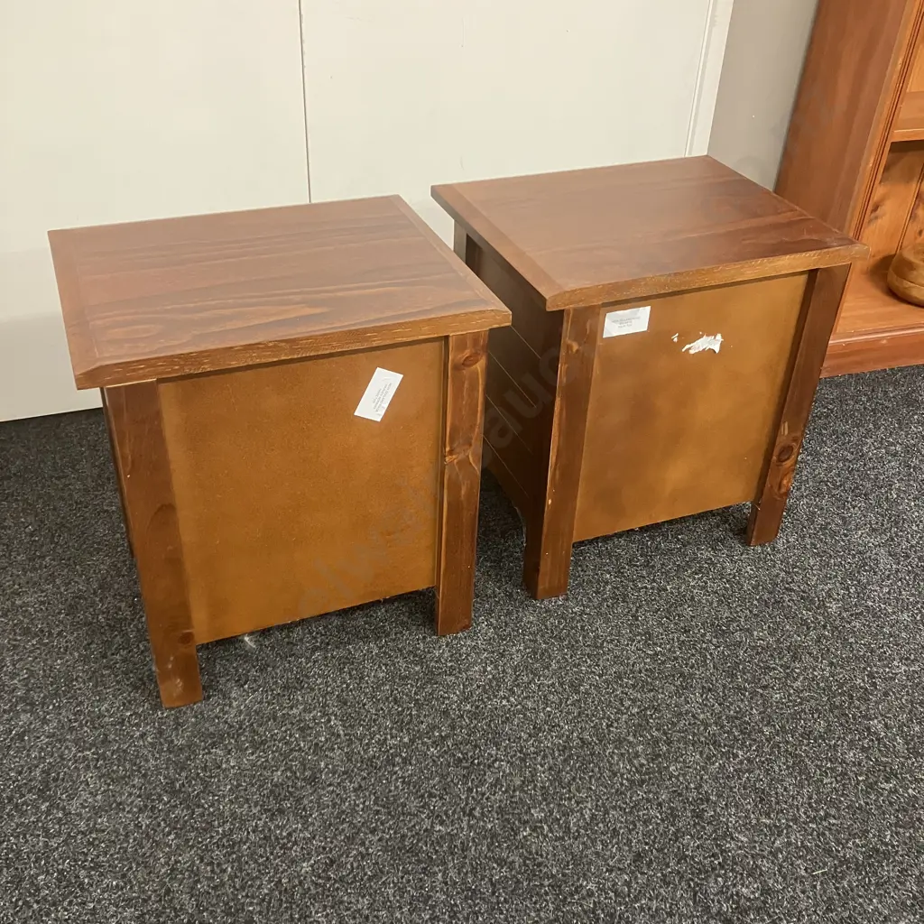 Pair of 2 Drawer Wooden Bedsides With Black Steel Ring Handles Ex Harvey Norman. H55 W52 D43cm Image 1++