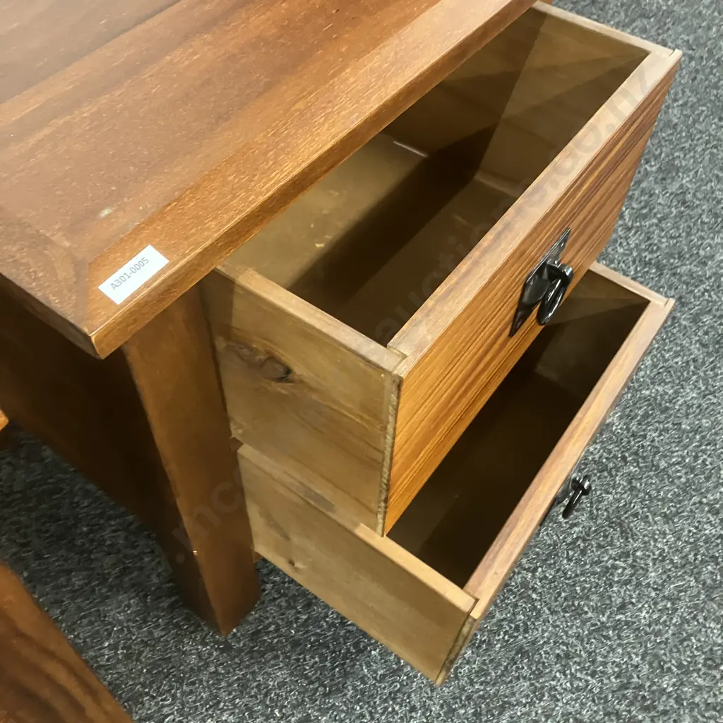 Pair of 2 Drawer Wooden Bedsides With Black Steel Ring Handles Ex Harvey Norman. H55 W52 D43cm Image 1++
