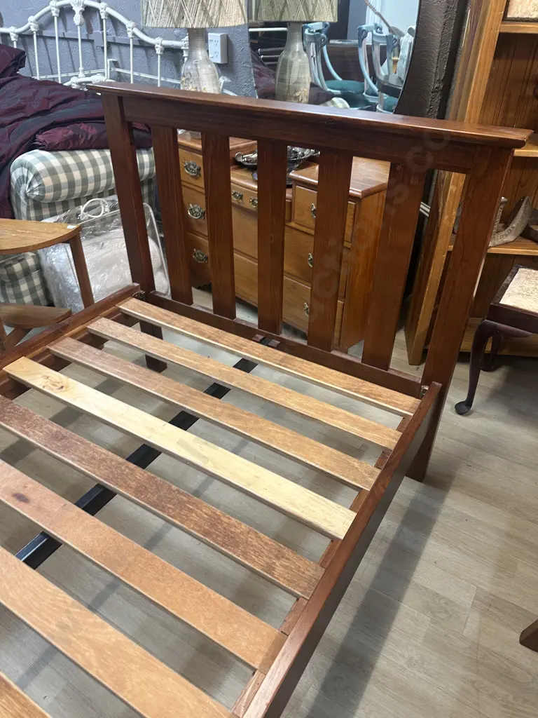 Wooden Slat King Single Bed With Sealy Body Support Luxury Mattress Image 1++