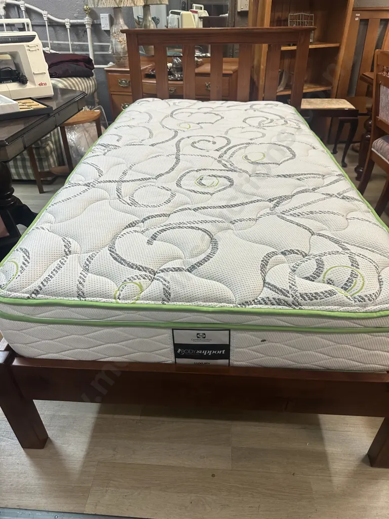 Wooden Slat King Single Bed With Sealy Body Support Luxury Mattress Image 1++