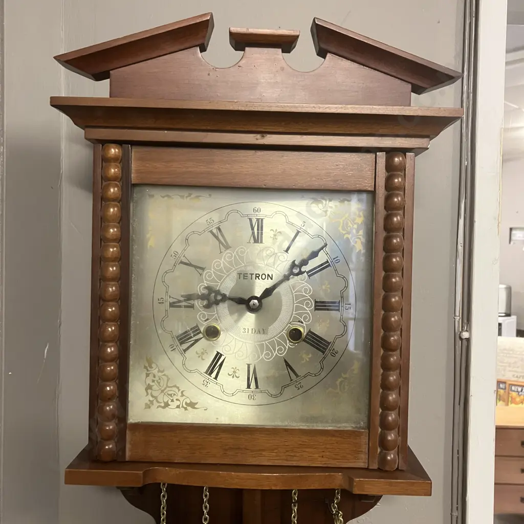 Tetron 31 Day Wall Clock - With Key & Pendulum. H68cm Image 1++