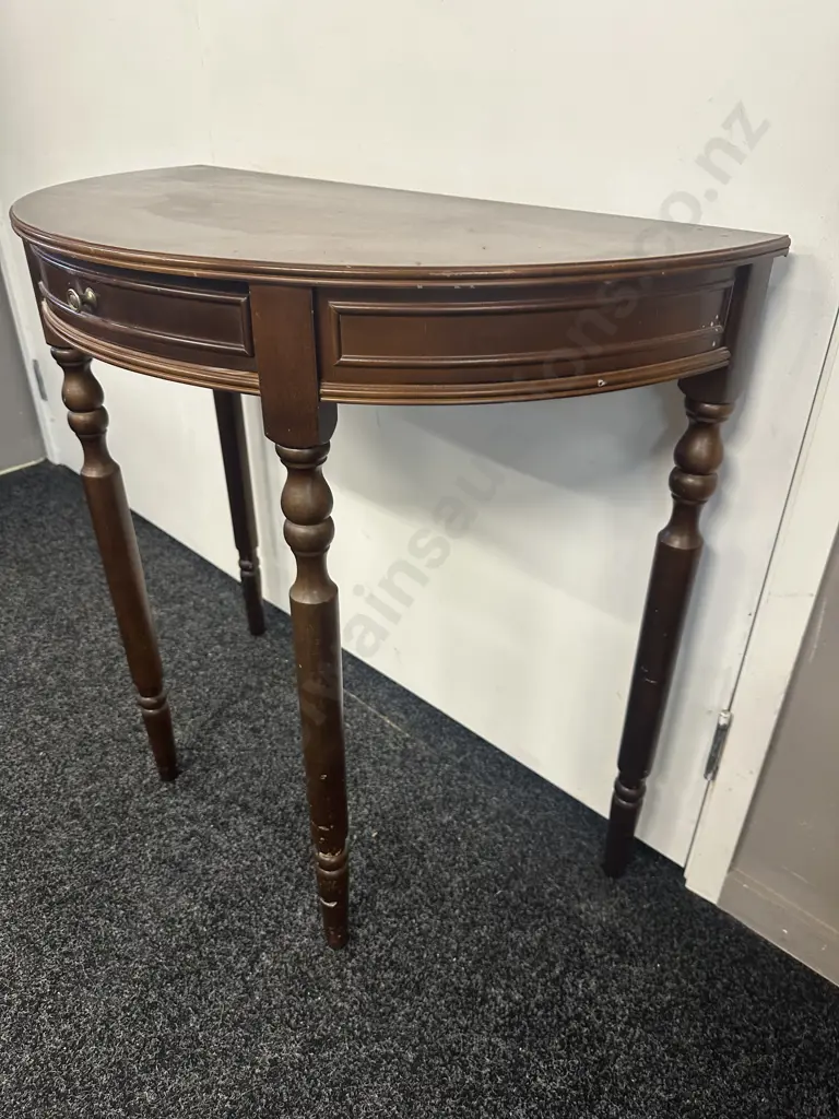Mahogany Single Drawer 1/2 Round Hall Table. H72 W76 D38cm Image 1++