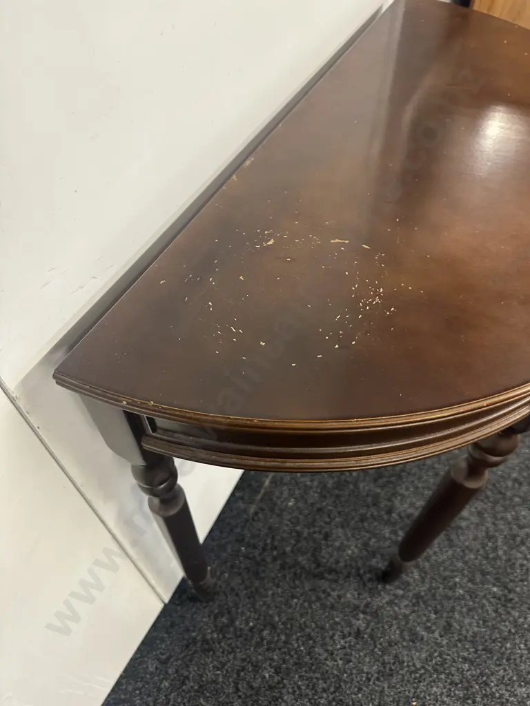 Mahogany Single Drawer 1/2 Round Hall Table. H72 W76 D38cm Image 1++