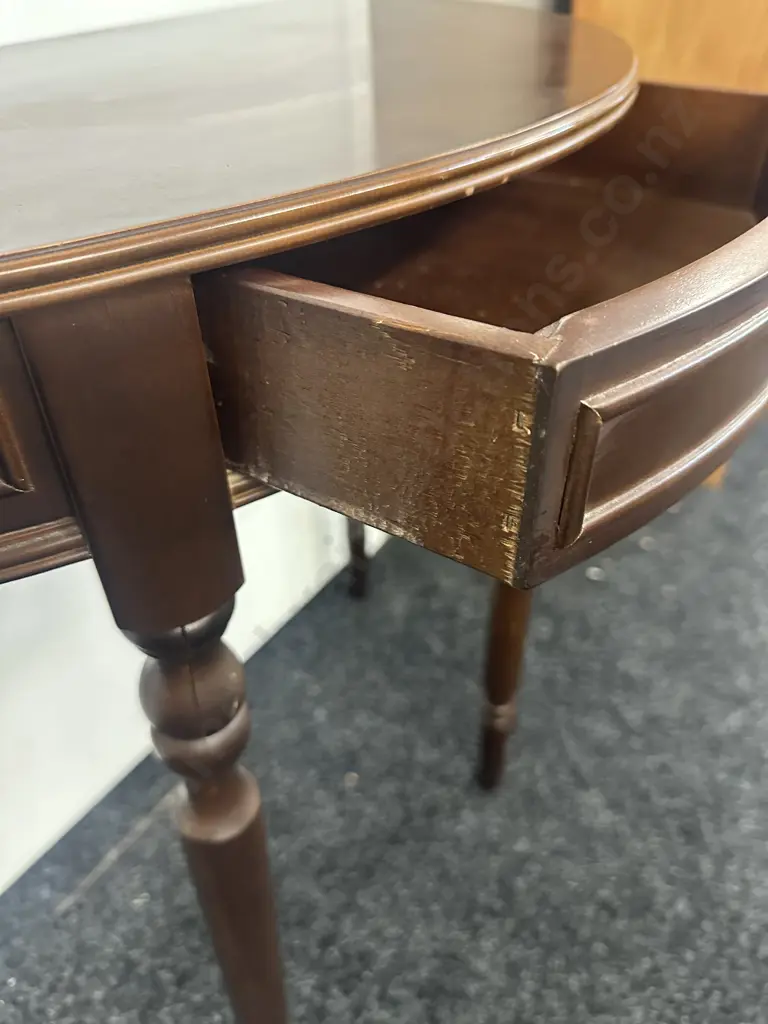 Mahogany Single Drawer 1/2 Round Hall Table. H72 W76 D38cm Image 1++