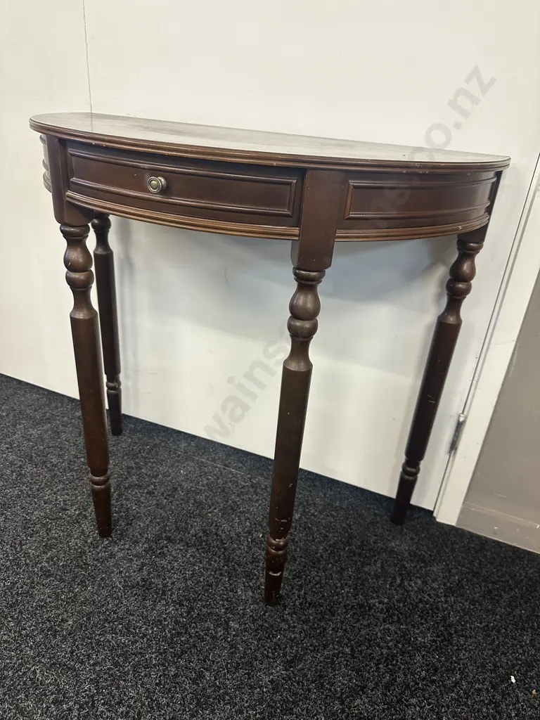 Mahogany Single Drawer 1/2 Round Hall Table. H72 W76 D38cm Image 1++