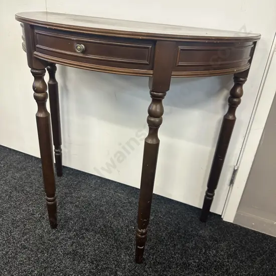 Mahogany Single Drawer 1/2 Round Hall Table. H72 W76 D38cm