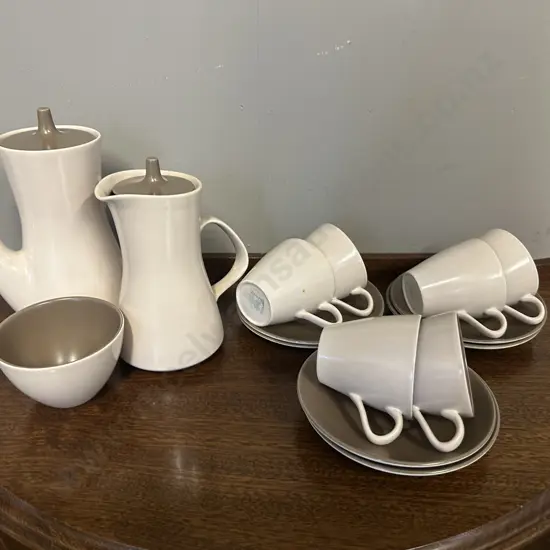 Poole Coffee Pot, Water Jug, Sugar Bowl & Duos Mushroom Tones
