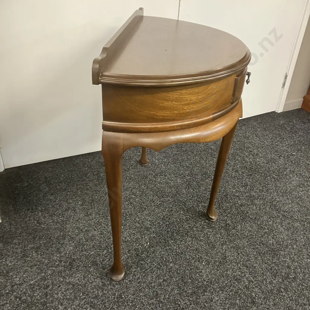 Mahogany 1/2 Round Table With Single Drawer, Cabriole Legs. H69 W72 D37cm Image 1++