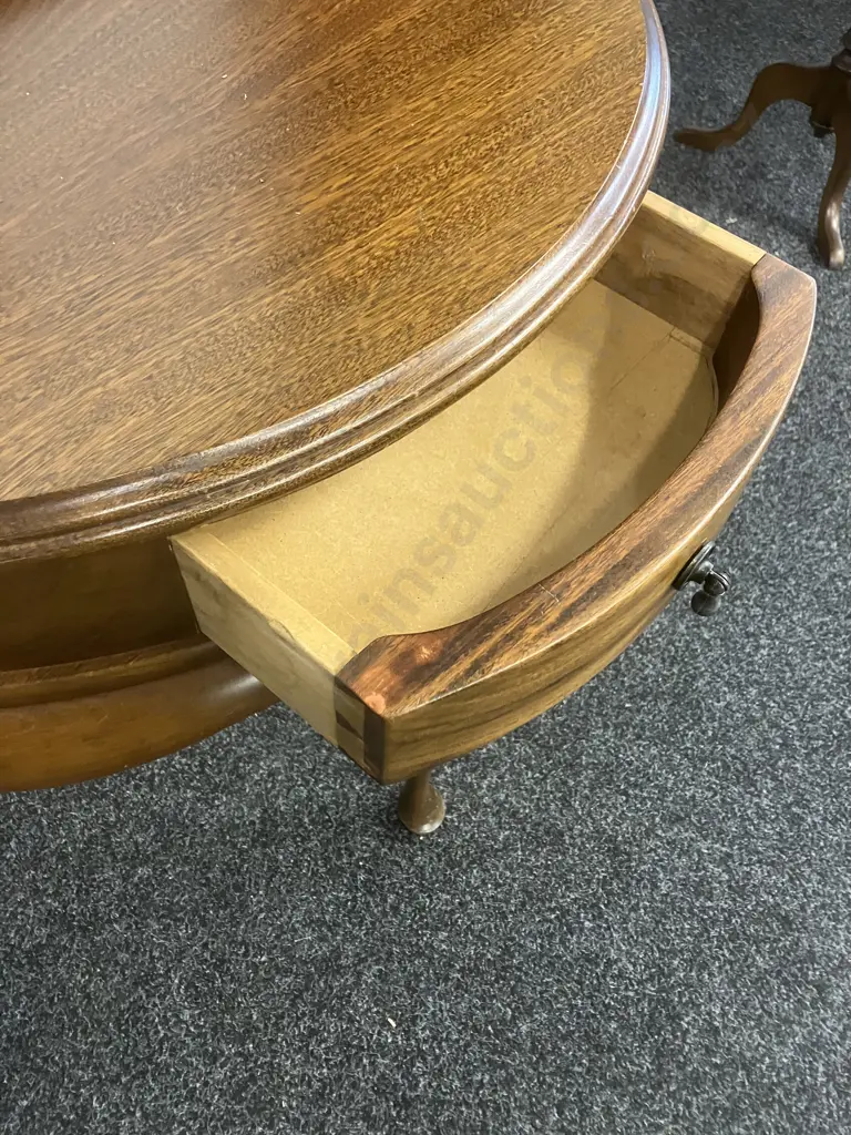 Mahogany 1/2 Round Table With Single Drawer, Cabriole Legs. H69 W72 D37cm Image 1++