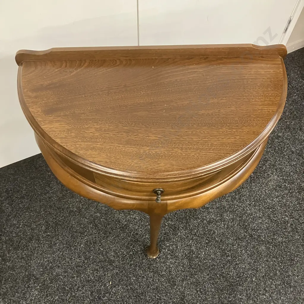 Mahogany 1/2 Round Table With Single Drawer, Cabriole Legs. H69 W72 D37cm Image 1++