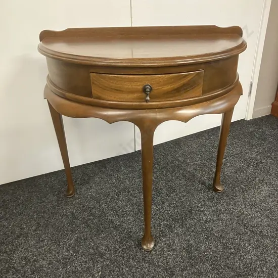 Mahogany 1/2 Round Table With Single Drawer, Cabriole Legs. H69 W72 D37cm