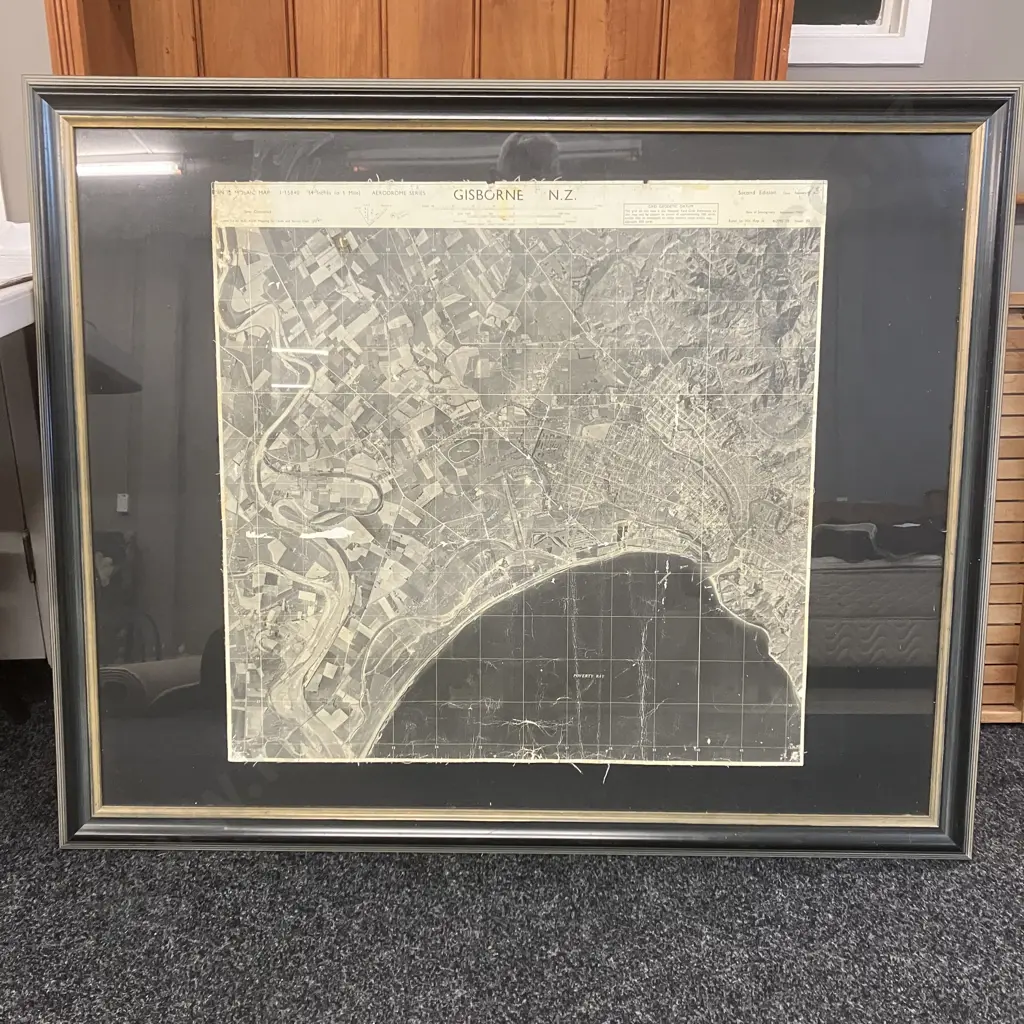 Vintage Gisborne N.Z. Aerial Photograph September 1965, Framed 101 x 123cm Image 1++