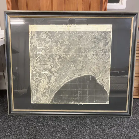 Vintage Gisborne N.Z. Aerial Photograph September 1965, Framed 101 x 123cm