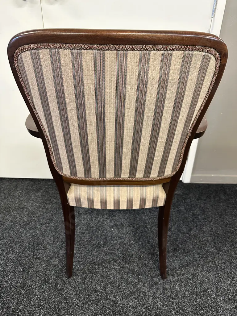 Mahogany Armed Chair, Button Back, Blue / Brown Toned Fabric Image 1++
