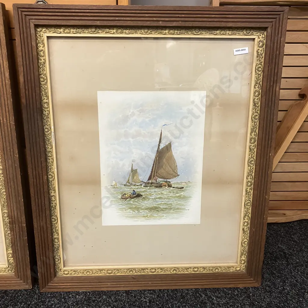 Pair of Antique Seascape Framed Prints Dated 1886. 65 x 55cm Image 1++