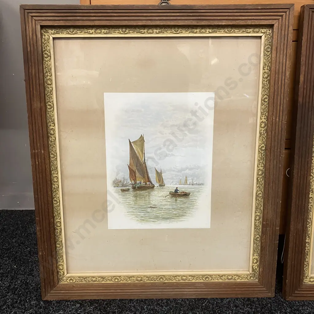 Pair of Antique Seascape Framed Prints Dated 1886. 65 x 55cm Image 1++