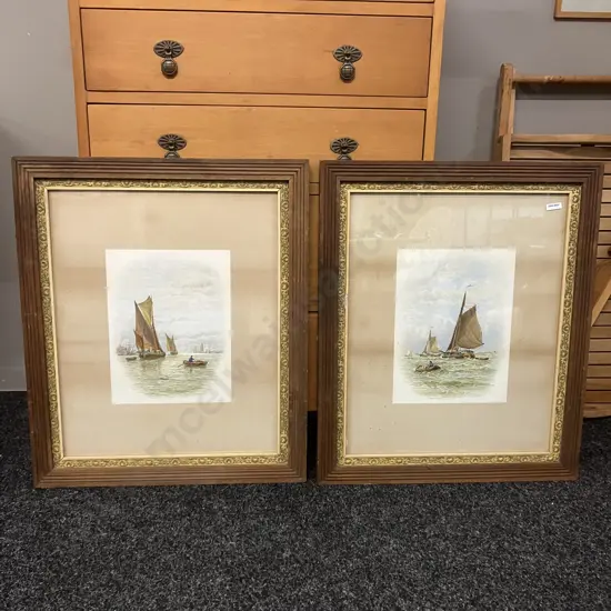 Pair of Antique Seascape Framed Prints Dated 1886. 65 x 55cm