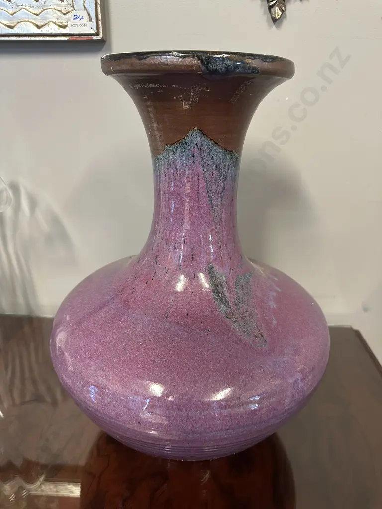 Large Signed Glazed Purple Flecked Vase H42cm. Image 1++