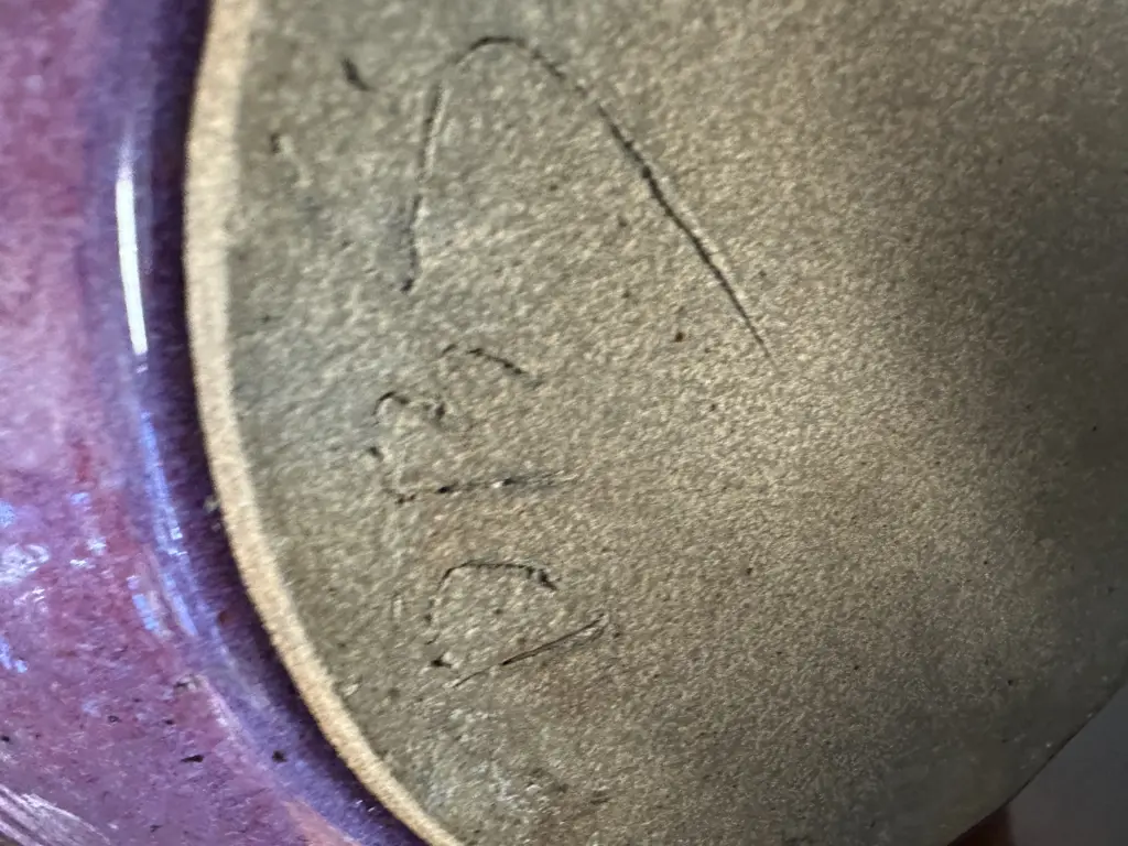 Large Signed Glazed Purple Flecked Vase H42cm. Image 1++