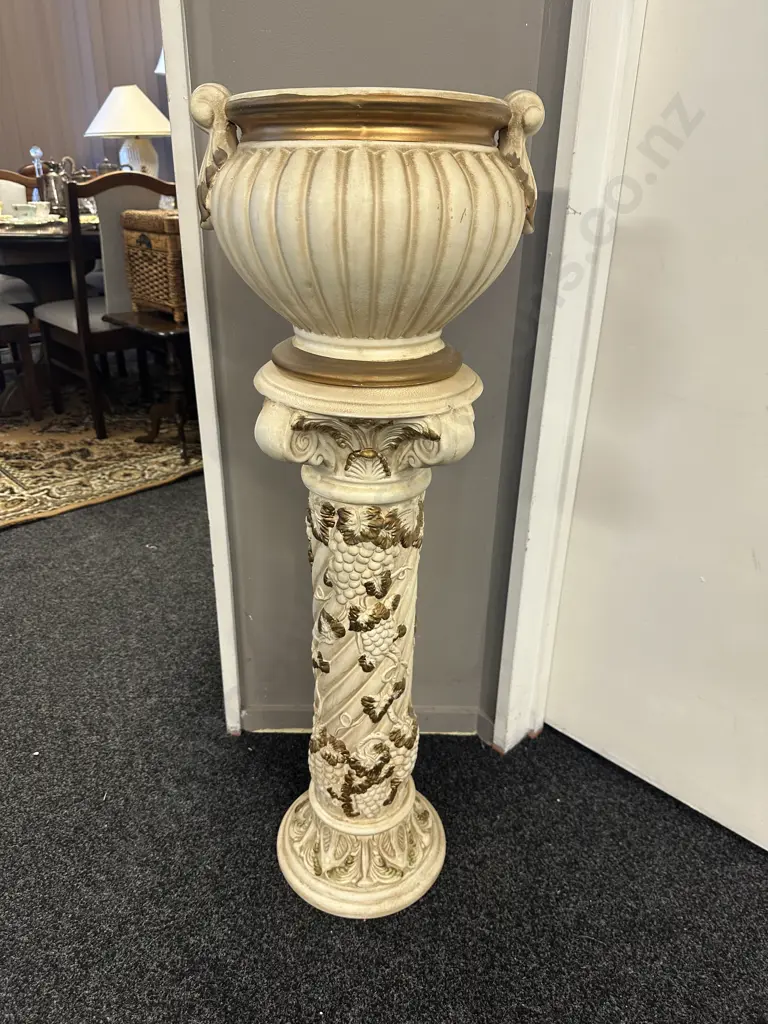Planter With Ornate Grape & Vine Detail Pedestal. 102 x 27cm Image 1++