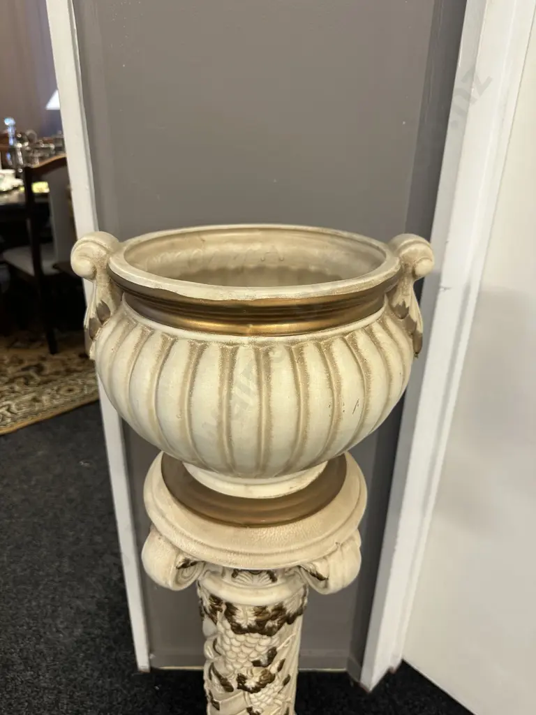 Planter With Ornate Grape & Vine Detail Pedestal. 102 x 27cm Image 1++