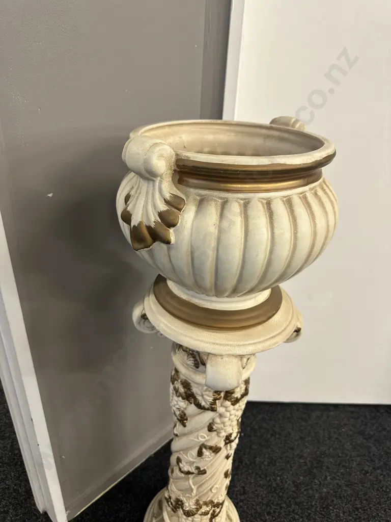 Planter With Ornate Grape & Vine Detail Pedestal. 102 x 27cm Image 1++
