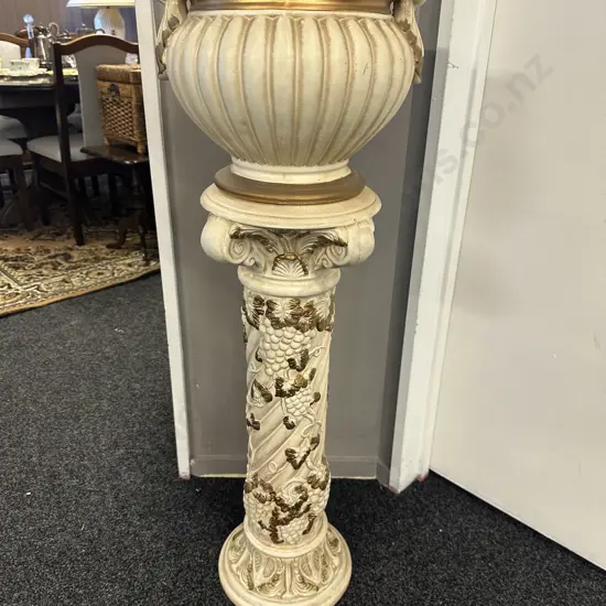 Planter With Ornate Grape & Vine Detail Pedestal. 102 x 27cm