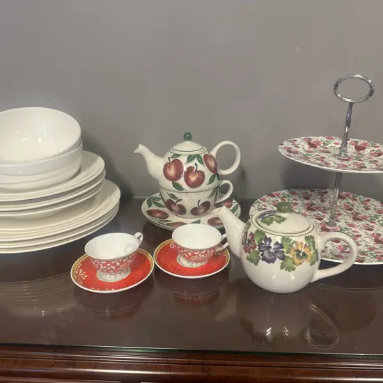 Selection Of Crockery Including Andrew Hawley Teapots, Cups & Saucers, Jamie Oliver Plates, Dishes Etc