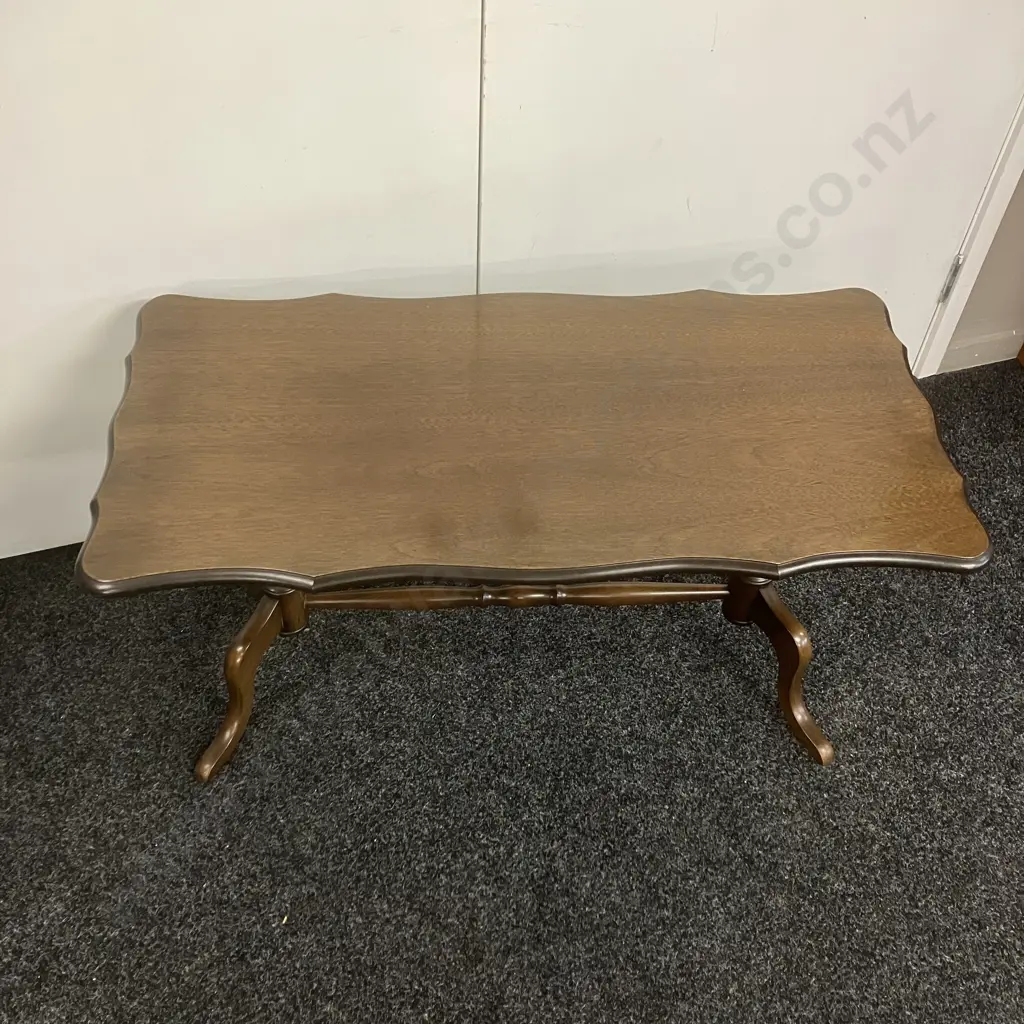Mahogany Rectangular Occasional Table, Bevelled Edge, Stretcher Base. H48 W91 D46cm Image 1++