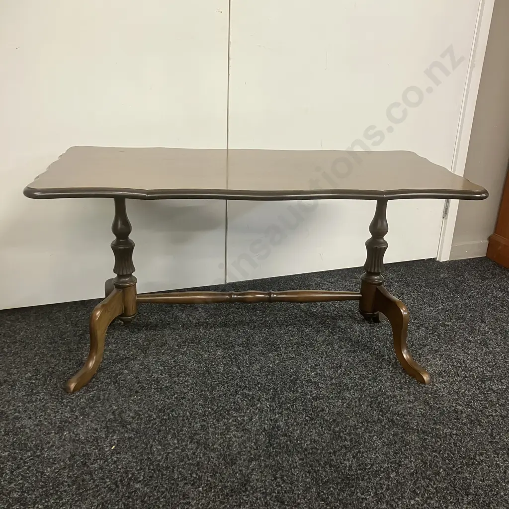 Mahogany Rectangular Occasional Table, Bevelled Edge, Stretcher Base. H48 W91 D46cm Image 1++