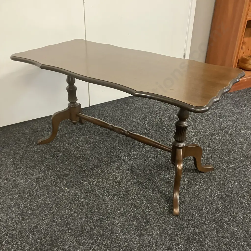 Mahogany Rectangular Occasional Table, Bevelled Edge, Stretcher Base. H48 W91 D46cm Image 1++