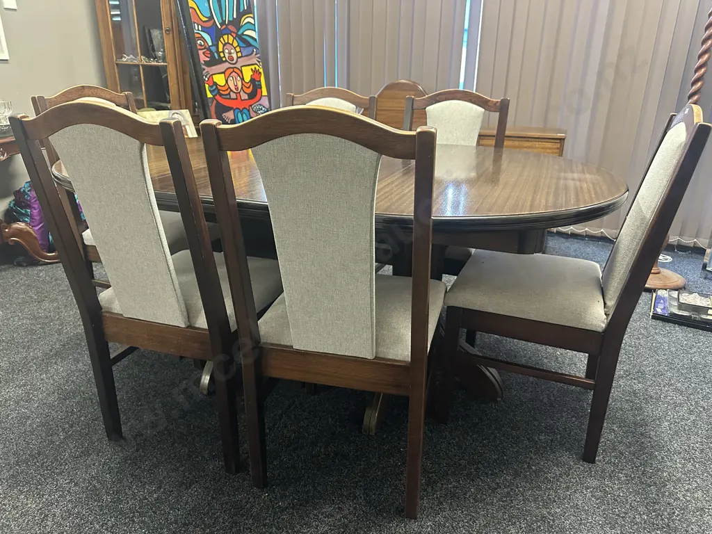 Round Extension Dining Table (75 x 120cm With 55cm Extension) With 6 Wooden Dining Chairs With Pale Grey Fabric Image 1++