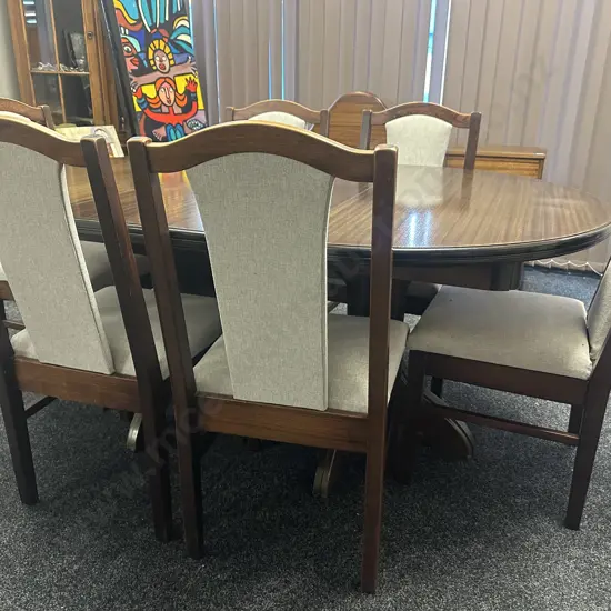 Round Extension Dining Table (75 x 120cm With 55cm Extension) With 6 Wooden Dining Chairs With Pale Grey Fabric