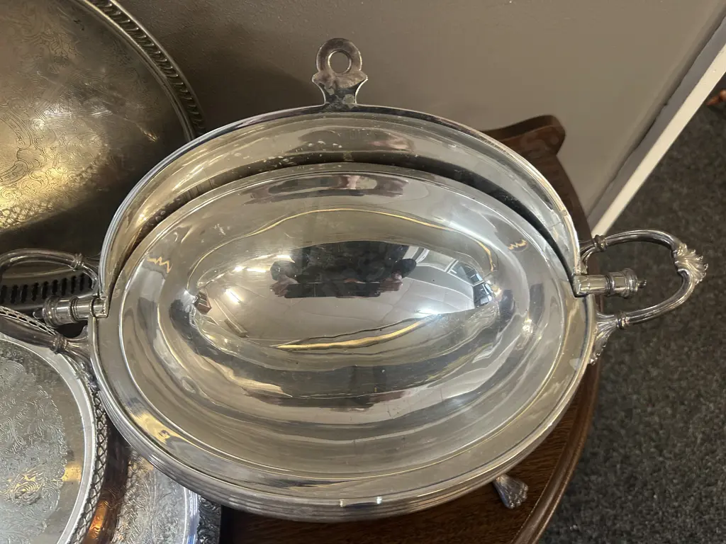 Selection Of Silverware Items Including Covered Serving Dish, Trays Etc Image 1++